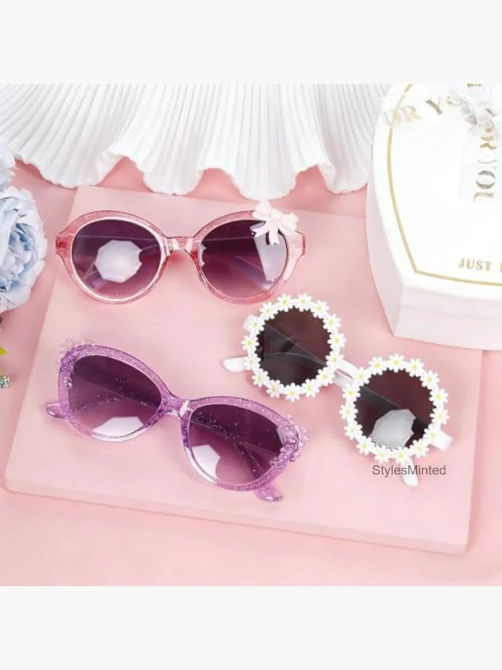 3 Pairs Kids Sunglasses with Bow Flower Decoration UV400 Protection for Toddler